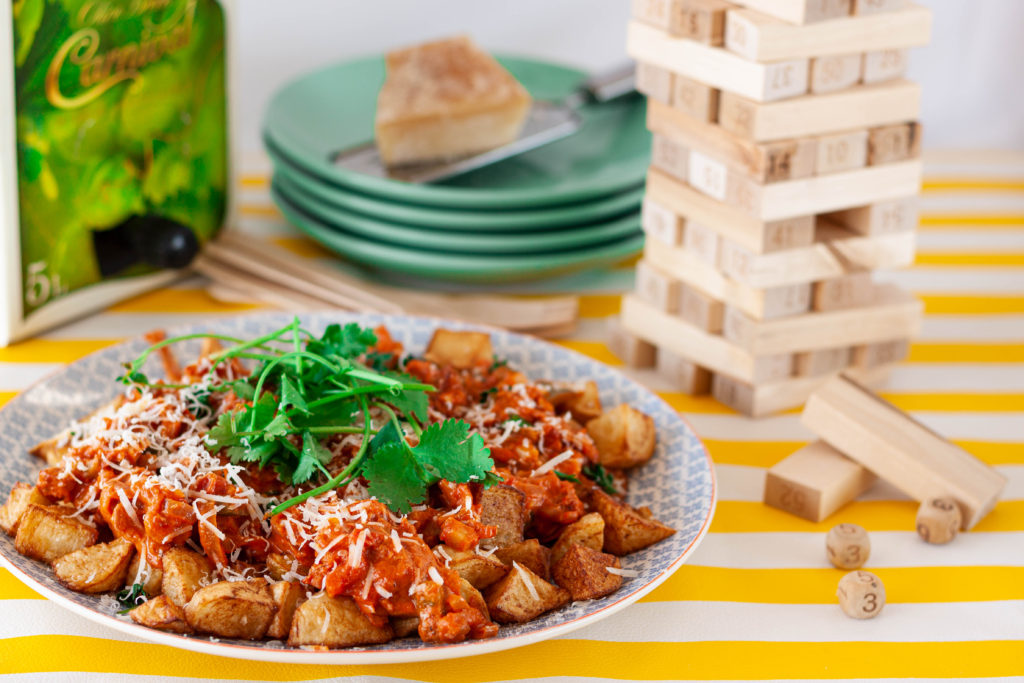 Delicious crispy potatoes with a creamy chorizo sauce.