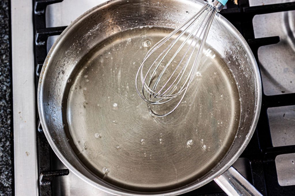 A very clear sugar syrup is very important before making caramel.