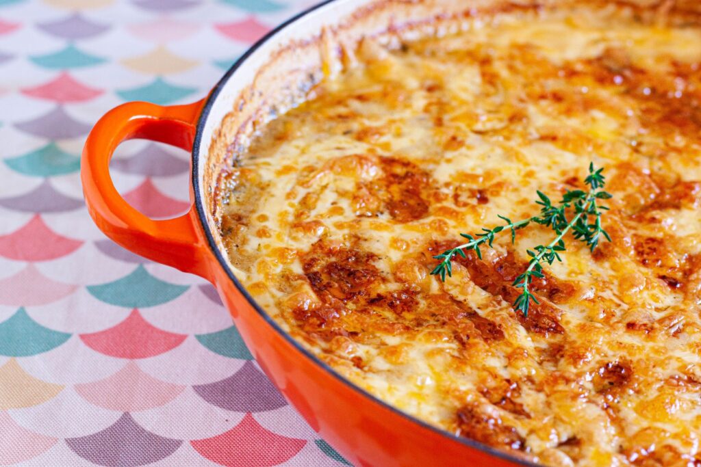 Creamy and cheesy sweetcorn potato gratin