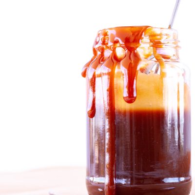 A jar of caramel sauce.