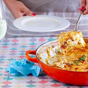 Creamy and cheesy sweetcorn potato gratin